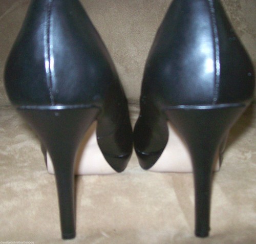 Gloria Vanderbilt Women's Shoes Sz 8 Black Leather Heels Round Toe Pumps B - Picture 5 of 6