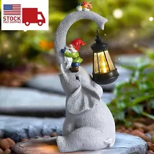 Garden Ornament Elephant Solar Light Ornament Decor  Home Lantern Stone Effect
