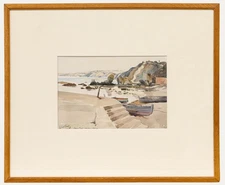 Framed 1943 Watercolour - Jean-Bart Harbour
