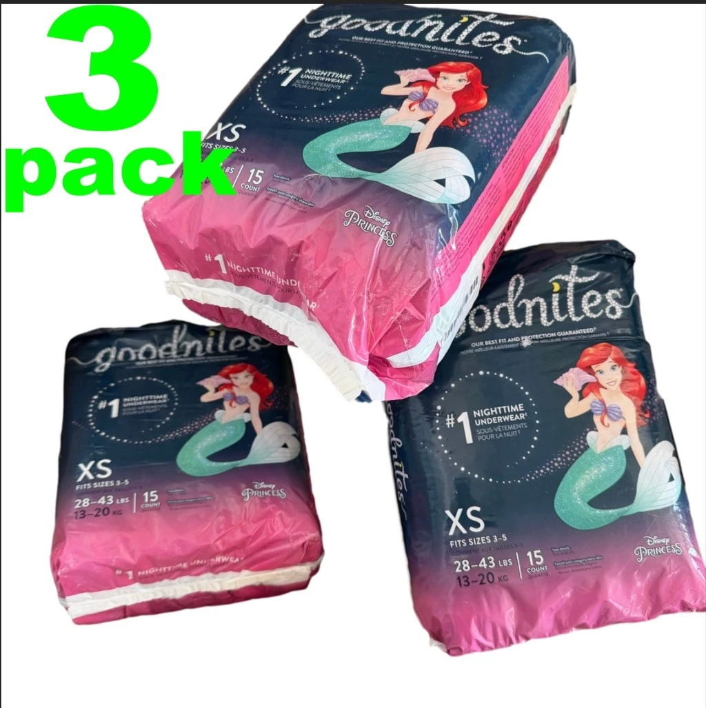 Goodnites Girls Nighttime Underwear XS 28-43 lbs 45ct Total (3 Packs of 15) NEW