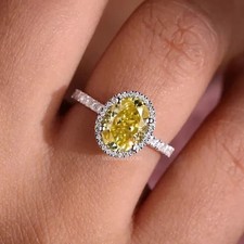 2.30 Ct Oval Cut Simulated Yellow Citrine Engagement Ring 14K White Gold Plated