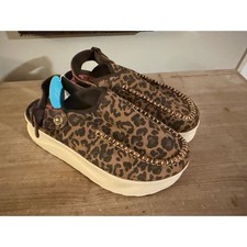Hey Dude Delray Clog Suede Brown Leopard Platform Slingback Sandals 44259-2GA W9