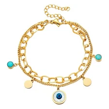 18k gold plated Steel bracelet Evil eye protection Gift idea 100% Tarnish-free
