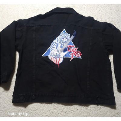 Vintage Trans-Siberian Orchestra TSO Denim Jacket Black Tiger Guitar USA Medium