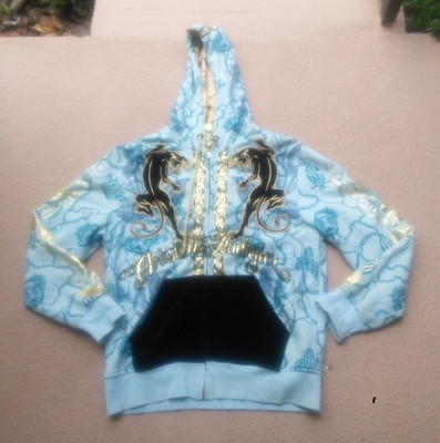 Vintage Y2K Christian Audigier Hoodie Panthers Chain Crown Blue
