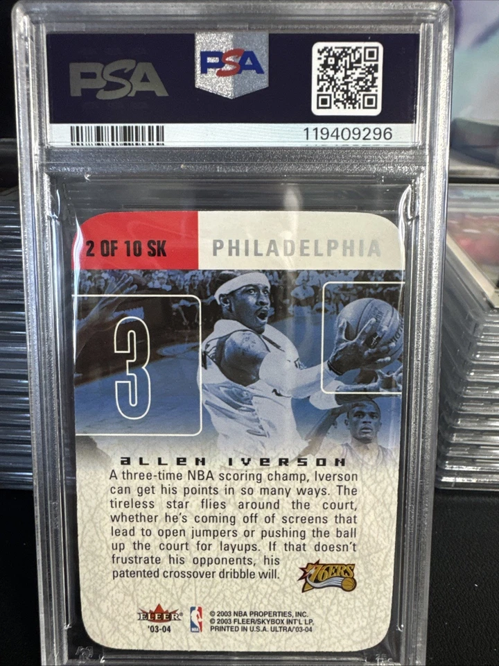 2003 Fleer Ultra Scoring Kings Allen Iverson #2SK PSA 10 GEM MINT 76ers POP 2 - Image 2 of 2