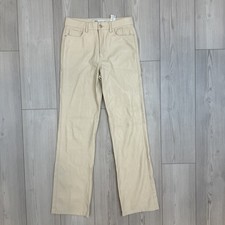 Zara Ecru Pants Womens 4 Beige Faux Leather High Rise Straight Leg Streetwear