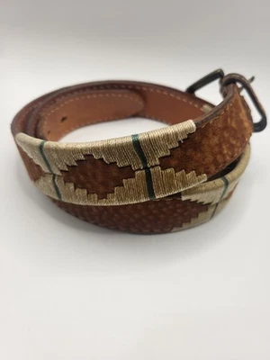 Carpincho Capybara Leather Unisex Belt Geometric Embroidery Sz 46 51" - Image 1 of 4