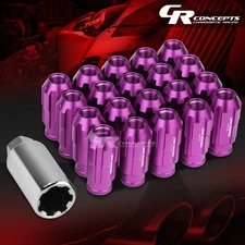 JDM PURPLE 20PCS M12X1.5 24MM OD 50MM TALL OPEN END ALUMINUM LUG NUTS+ADAPTER