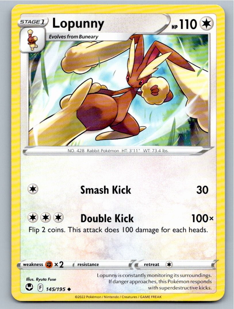 2022 POKEMON LOPUNNY SILVER TEMPEST 145/195 UC NM A83055 FREE S&H