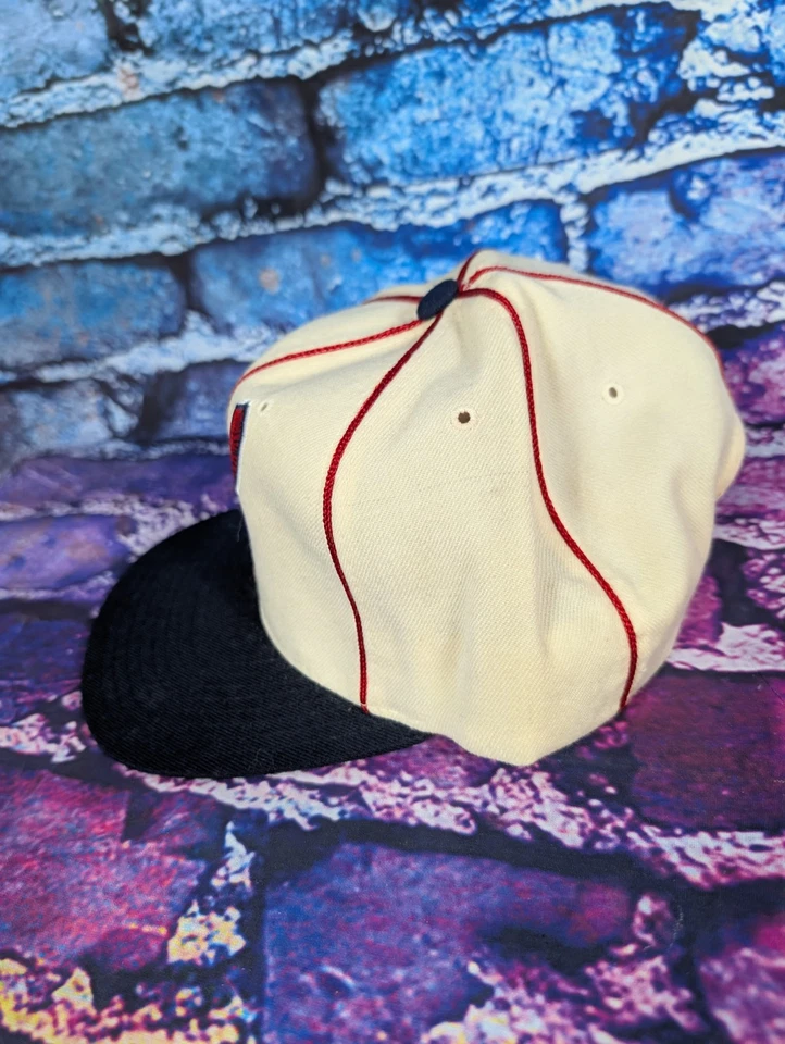 老式美国针线克利夫兰印第安人帽平沿帽美国职棒大联盟条纹帽瓦胡 — 第 4/4 张图片