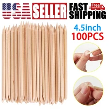 100 Pcs Nail Art Orange Wood Stick Cuticle Pusher Remover Pedicure Manicure Tool