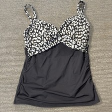 Lands End Size 8 Swim Tankini Top Wrap Front V-Neck W/ Bra Black White Abstract