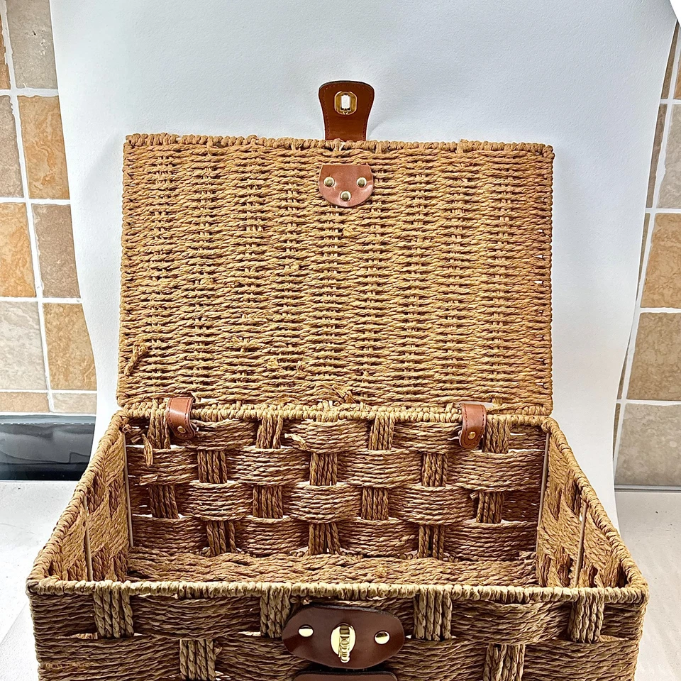 Wicker Picnic Hamper Storage Basket Alfred Button Co Lunch Sewing Craft Box - Image 4 of 4