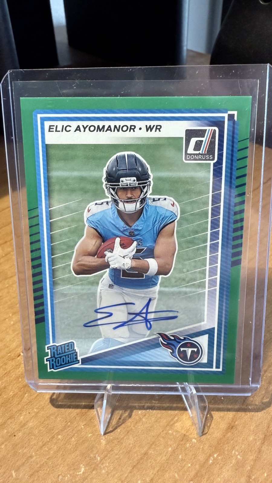 2025 Panini Donruss Elic Ayomanor #339 Rated Rookie Auto Green! Titans RC