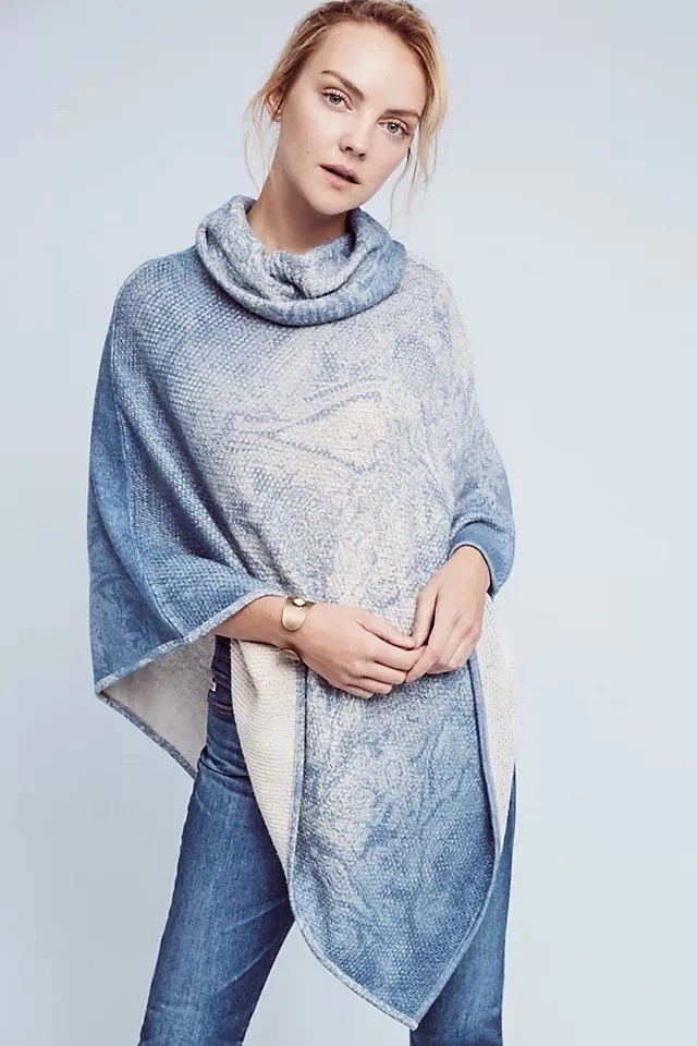 Petanu by Pashma Anthropologie Skywashed Poncho Cowl Neck Women's One Size NWT
