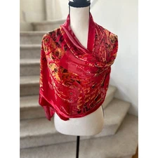 Red & Yellow Crushed Velvet Floral Paisley Pashmina Style Scarf