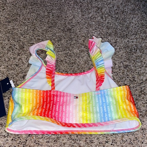 Tommy Hilfiger Girls Two Piece Ruffle Swimsuit Bikini XL 16 UPF 50+ Rainbow Logo - Picture 6 of 12
