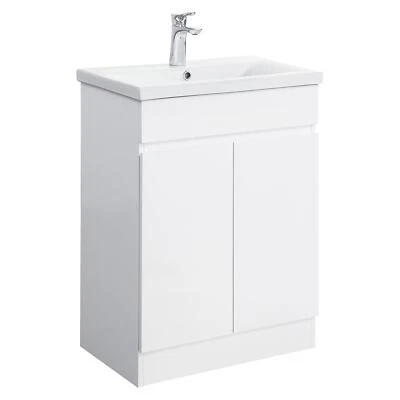 Bathroom Cabinet Vanity Unit Sink Basin Storage White Gloss Ceramic 60cm