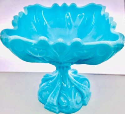 STUNNING FRENCH PV BLUE OPALINE MILK GLASS PORTIEUX VALLERYSTHAL