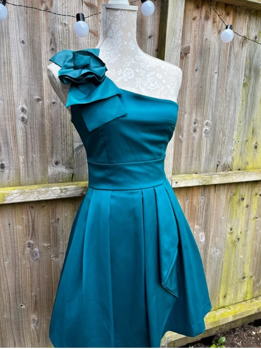 Warehouse Spotlight Green Teal Origami One Shoulder Party Dress