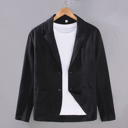 Uomo Cotone Lino Giacca Casual Vestito Due Bottoni Formale Business Fit - Foto 14 di 16