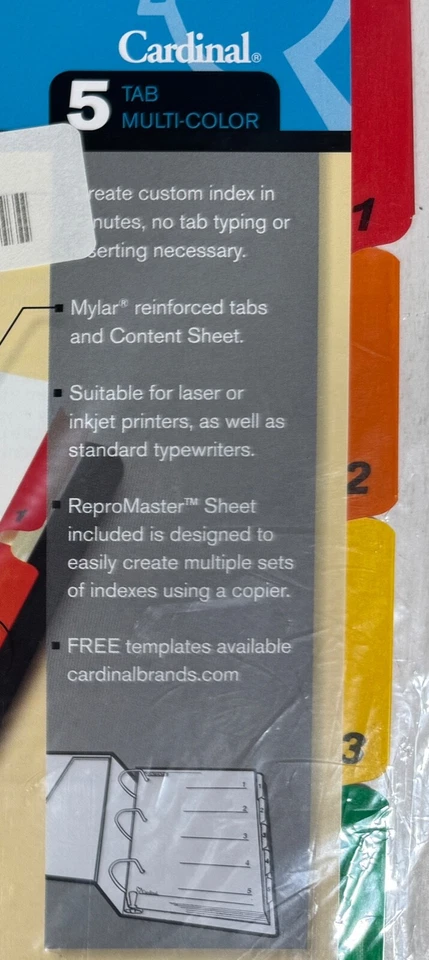 Cardinal OneStep Index System 5-Tab Numbered Multi-Color Lot of 15 Sets (#60518) - Image 3 of 4
