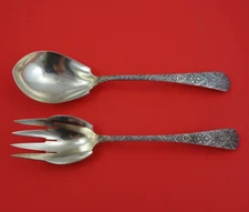 Antique Engraved by Tiffany and Co Sterling Silver Salad Serving Set Long 9 1/2"