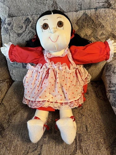 Vintage Hand Sewn Cabbage Patch Type Doll 24” 1970s Family Estate New Red Hearts