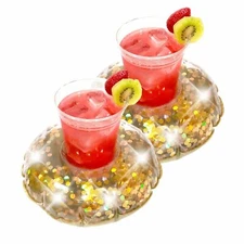 Pool Candy Holographic Glitter Inflatable Drink Floats in Gold (Set of 2)