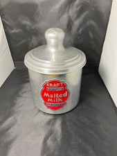 Fontana Kraft Soda vintage contenitore latte maltato e coperchio due lati etichetta rossa