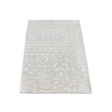 2' x 3' Ivory Hand Knotted Pure Silk with Textured Wool Tone on Tone Rug R59538