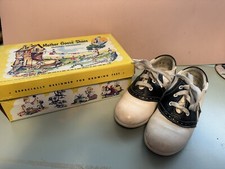1954 Mother Goose White Black Saddle Baby Shoes in Box Size 9 D Vintage