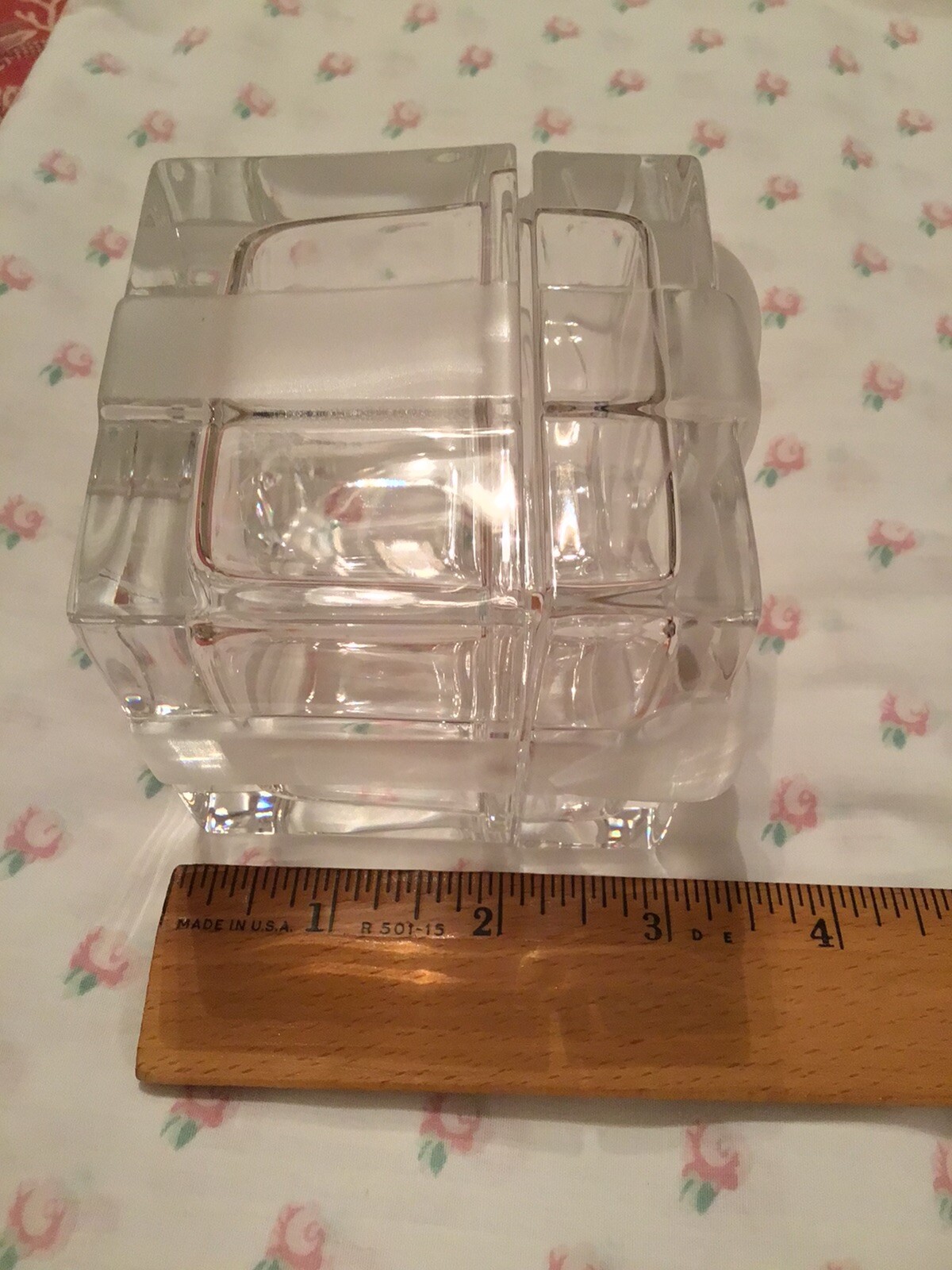 Tiffany & Co. Crystal Glass Lidded Gift Box Present with Frosted Ribbon Bow Lid