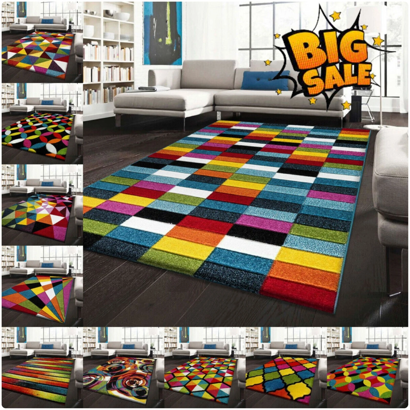 Multi Colour Large Rugs for Living Room Bedroom Kids Room Hallway Carpet Runners