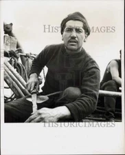 1951 Press Photo A crew member sharpens knife blade attached to harpoon