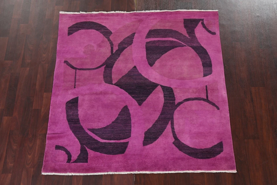 PURPLE Modern Gabbeh Kashkoli Oriental Area Rug Hand-knotted Carpet 5'x5' Square - Image 2 of 4