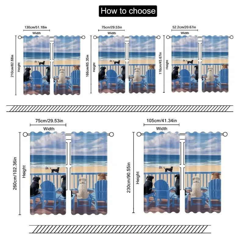 NUEVO en PKG par (2) Cortinas Ventana Océano Perros en Playa, Bolsillo Vara 41 w 45 L Foto 2 de 2