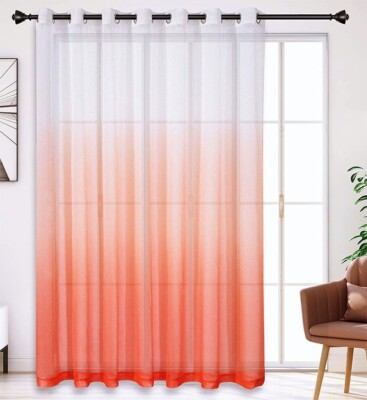 Bermino Faux Linen Orange Ombre Gradient 100x108 Sheer Patio Door Curtain NEW!