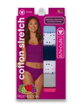 Fruit of the Loom®  Women's Cotton Stretch Hi-Cuts Panties - 6 Pack   "TAG FREE"