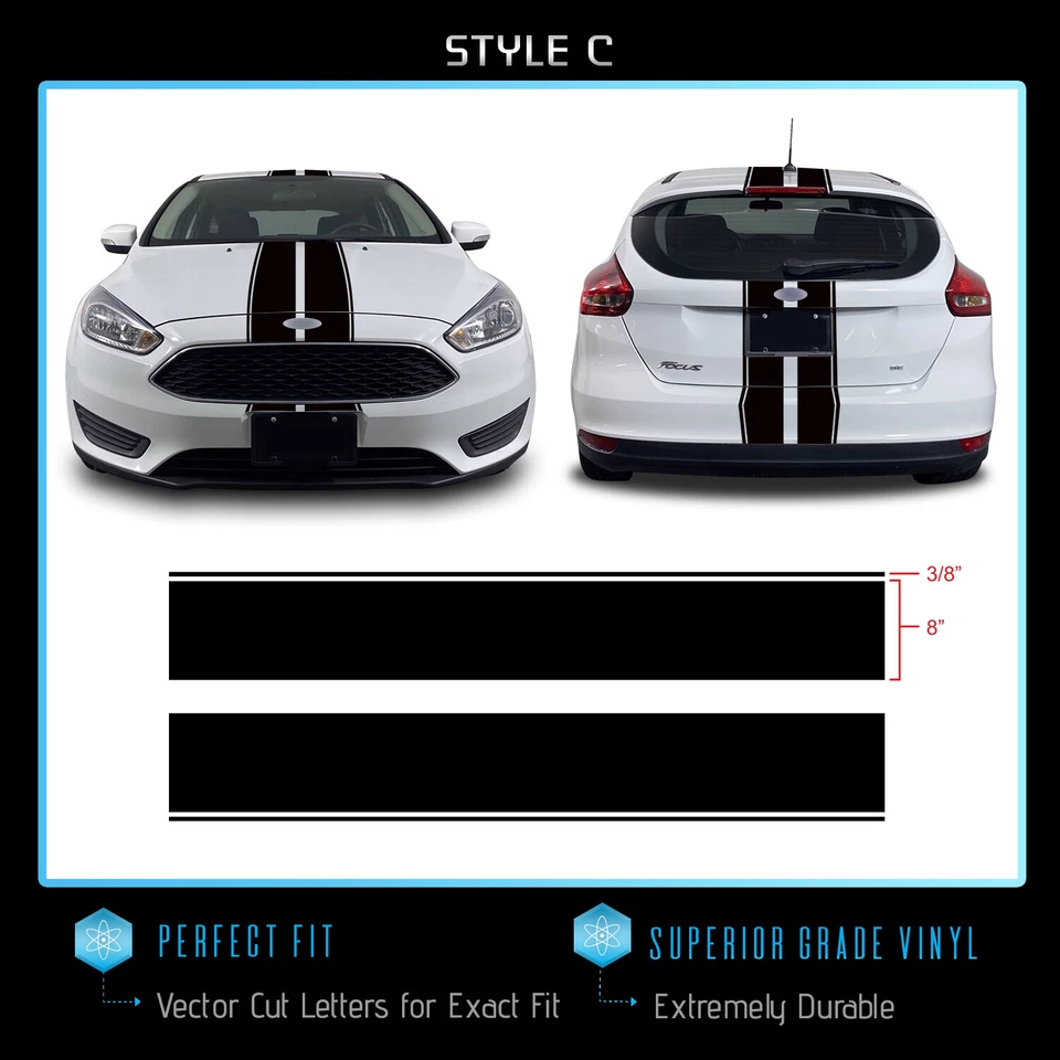 Calcomanía gráfica de rayas de carreras de rally de carrocería completa para Ford Focus 2011+ - vinilo mate Foto 4 de 4