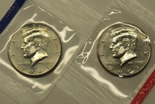 2003 P & D Uncirculated Kennedy Half Dollars in Mint Cello, Free Shipping
