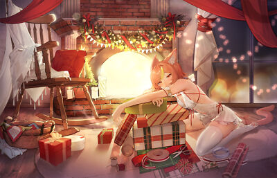 Anime girls christmas presents ornaments stockings Playmat Game Mat Desk