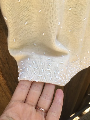 Vintage BEADED Sleeveless Shirt MARCHESSA wool Blend Beige White Medium - Picture 6 of 10