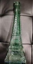 Jarrón Torre Eiffel Vintage Botella Azul Verde Vidrio Grande 11 Alto Decantador Francia
