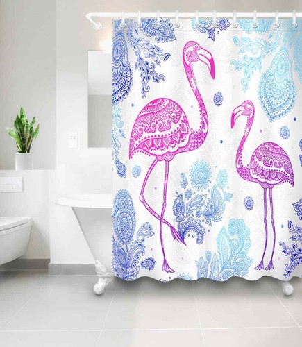 Pink Flamingos Cut Out 3D Shower Curtain Waterproof Fabric Bathroom Decoration - 第 1/8 張圖片