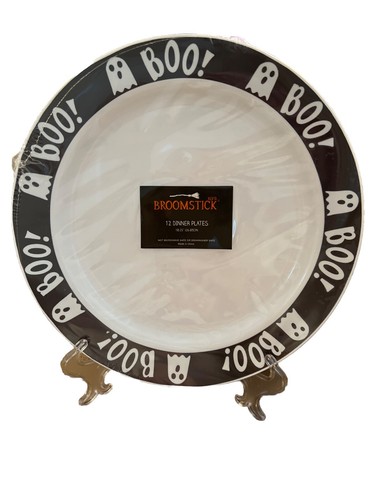 Broomstick BLVD Ghost Boo Border Plastic Dinner Plates Set of 12 NEW | eBay