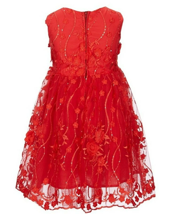 Vestido de fantasía Popatu para niña grande floral en cascada calce y acampanado-talla-8-rojo Foto 3 de 3