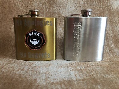 Stainless Steel Whiskey Flask Lot Of 2 Jagermeister,Gibs No Apologies No Regrets