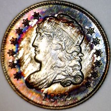 1832 BU ++ Capped Bust Half Dime SILVER Coin NICE TONE RAINBOW TONED #PQ1  NR